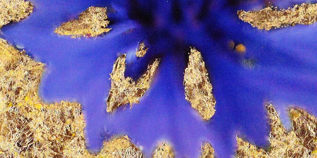GrensWerte-Die-blaue-Blume,-inkjetprint-op-fotopapier-op-paneel,-bladgoud,-10x15cm.,-2012